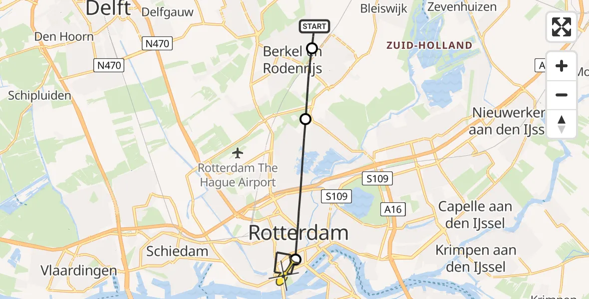 Routekaart van de vlucht: Lifeliner 2 naar Erasmus MC, Berkelseweg