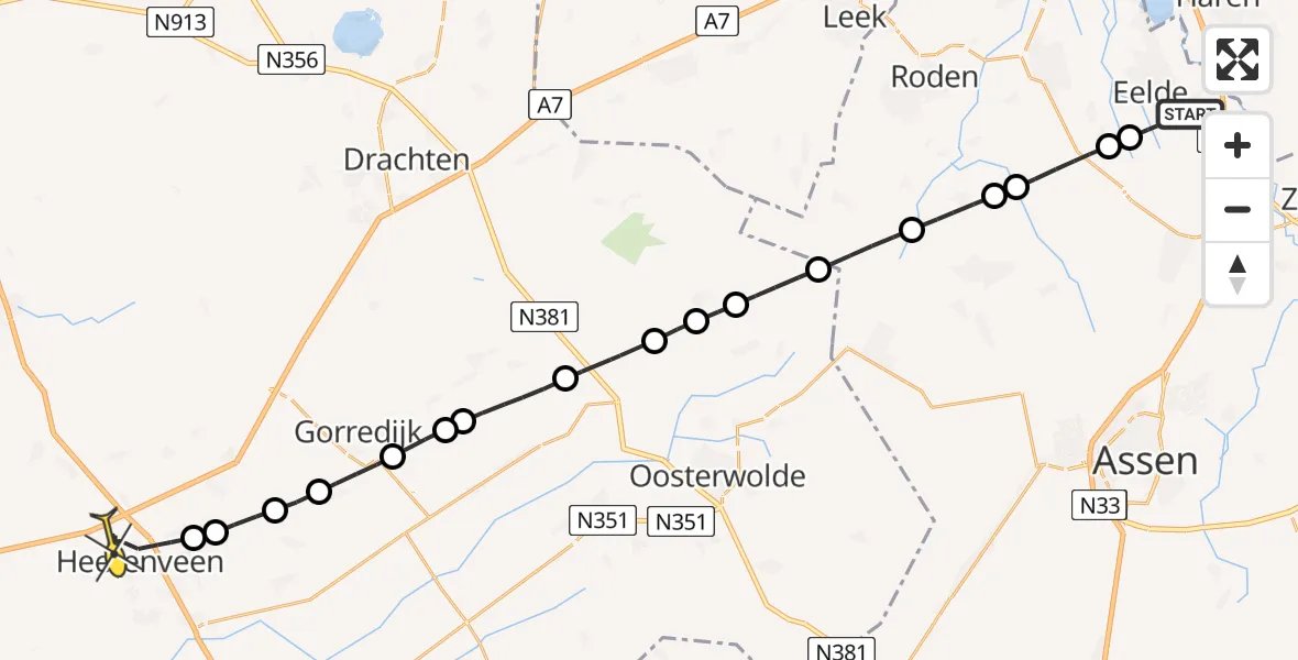 Routekaart van de vlucht: Lifeliner 4 naar Heerenveen, Veldkampweg