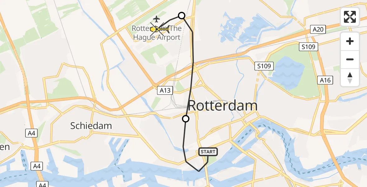 Routekaart van de vlucht: Lifeliner 2 naar Rotterdam The Hague Airport, Westzeedijk