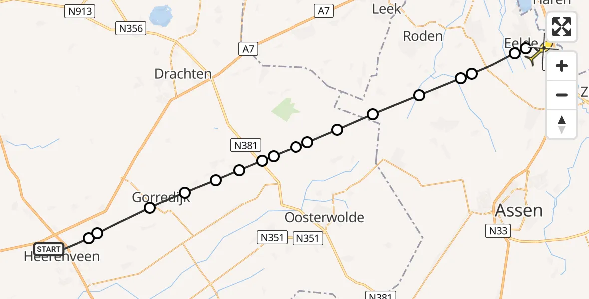 Routekaart van de vlucht: Lifeliner 4 naar Groningen Airport Eelde, Pastoriestraat