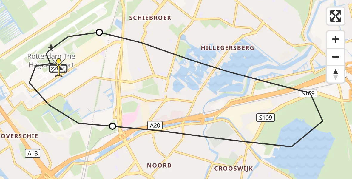 Routekaart van de vlucht: Lifeliner 2 naar Rotterdam The Hague Airport, Van der Duijn van Maasdamweg