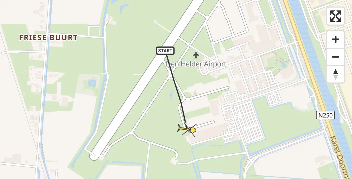 Routekaart van de vlucht: Kustwachthelikopter naar Vliegveld De Kooy, Luchthavenweg