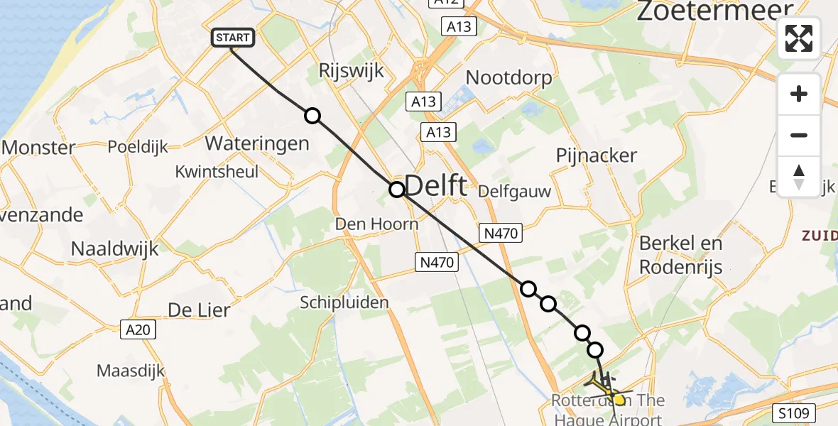Routekaart van de vlucht: Lifeliner 2 naar Rotterdam The Hague Airport, Dedemsvaartweg