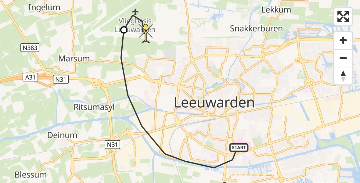 Routekaart van de vlucht: Ambulanceheli naar Vliegbasis Leeuwarden, Broukade