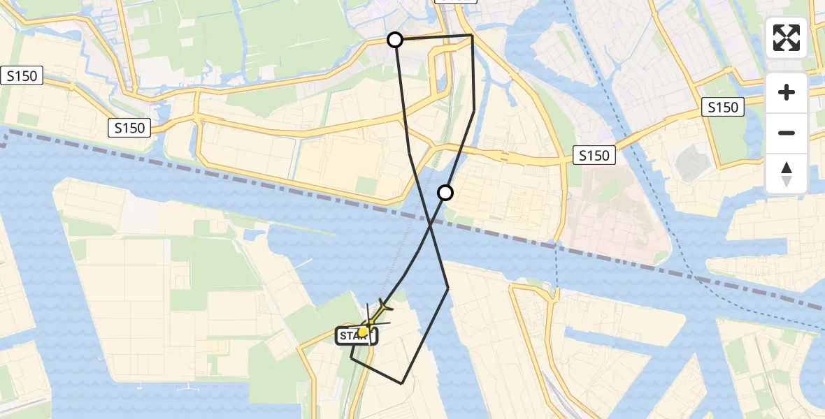 Routekaart van de vlucht: Lifeliner 1 naar Amsterdam Heliport, Hemweg