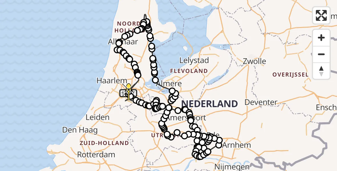 Vluchtroute Politiehelikopter van Schiphol naar Schiphol