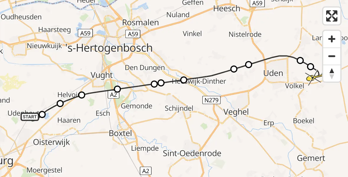 Routekaart van de vlucht: Lifeliner 3 naar Vliegbasis Volkel, Haarensebaan