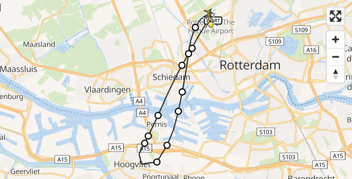 Routekaart van de vlucht: Lifeliner 2 naar Rotterdam The Hague Airport, Zestienhovensekade