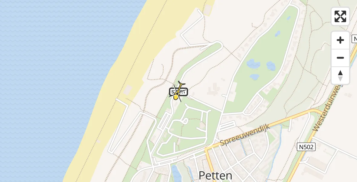 Routekaart van de vlucht: Lifeliner 1 naar Petten, Strandweg