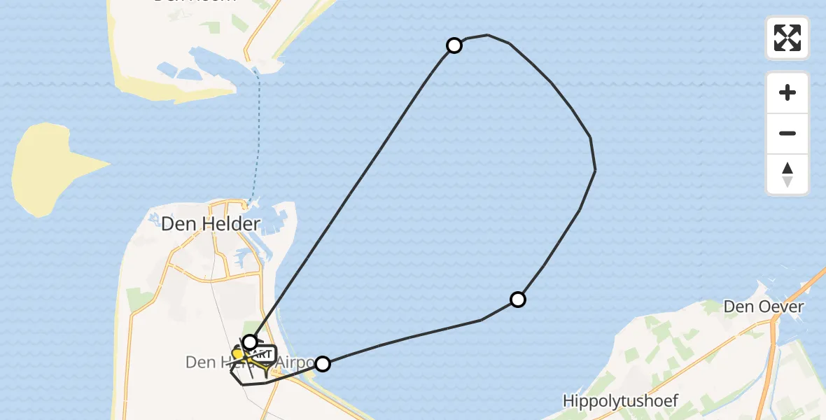 Routekaart van de vlucht: Kustwachthelikopter naar Vliegveld De Kooy, Luchthavenweg