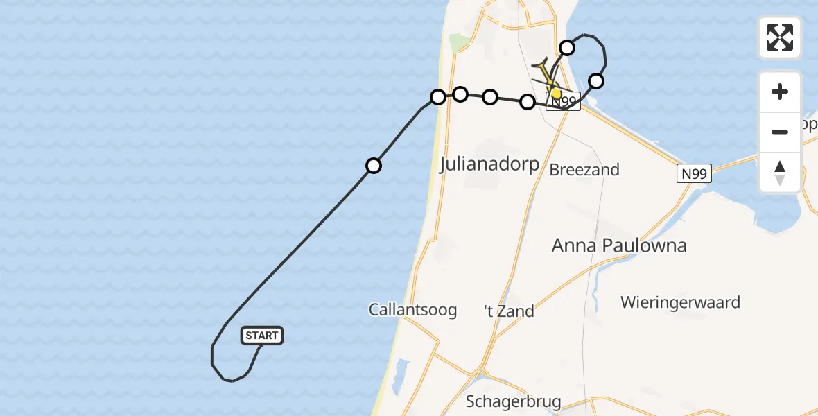Routekaart van de vlucht: Kustwachthelikopter naar Vliegveld De Kooy, Luchthavenweg