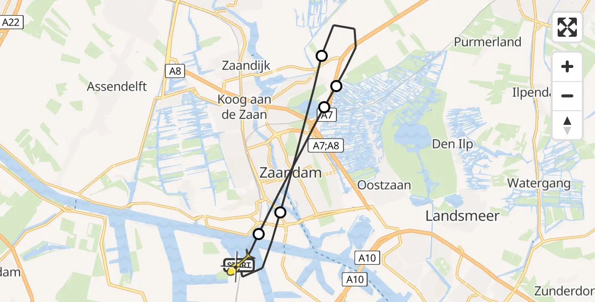Routekaart van de vlucht: Lifeliner 1 naar Amsterdam Heliport, Elbaweg