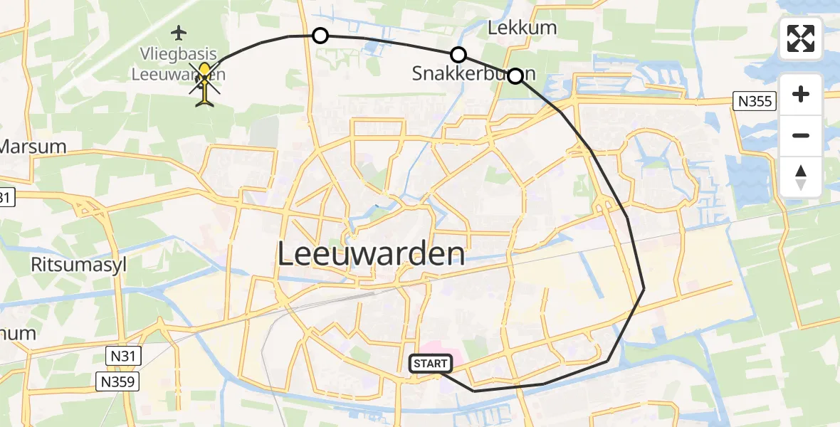 Routekaart van de vlucht: Ambulanceheli naar Vliegbasis Leeuwarden, Ereprijs