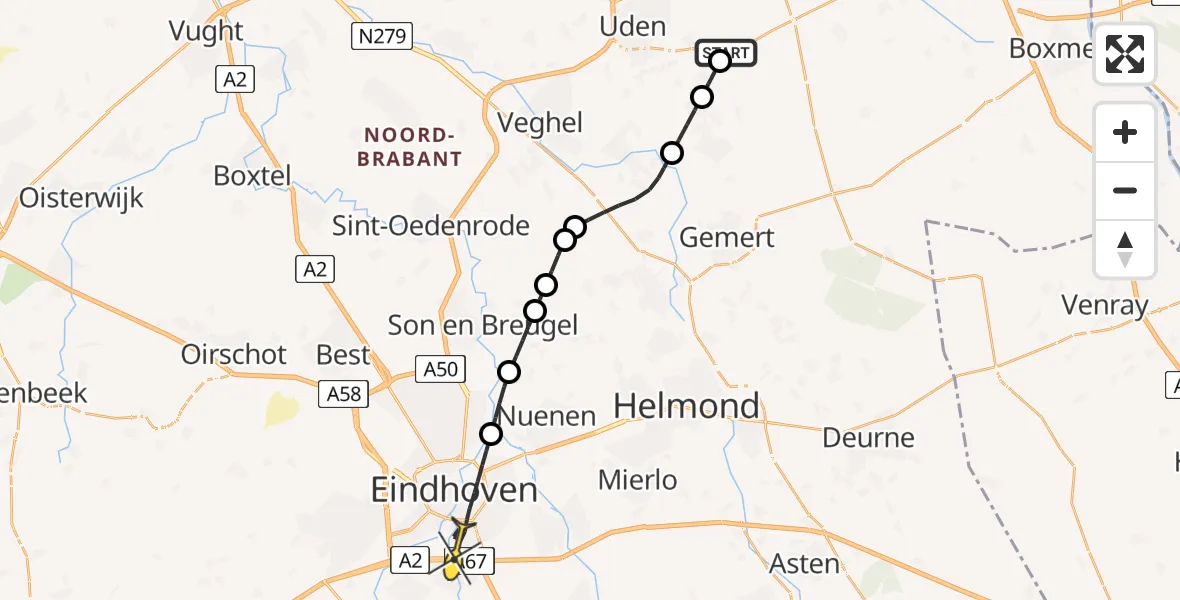 Routekaart van de vlucht: Lifeliner 3 naar Eindhoven, Oosterheidestraat