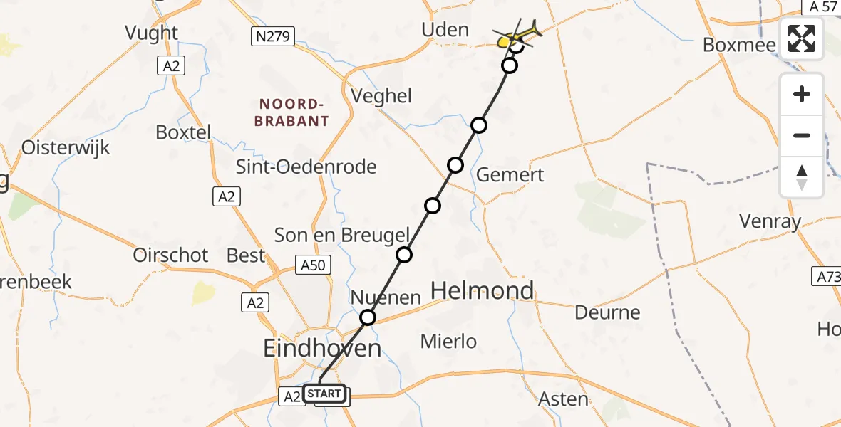 Routekaart van de vlucht: Lifeliner 3 naar Vliegbasis Volkel, Antoon Coolenlaan