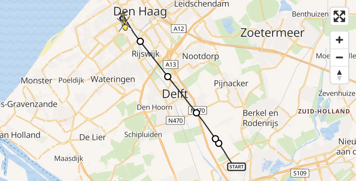 Routekaart van de vlucht: Lifeliner 2 naar Den Haag, Joubertstraat