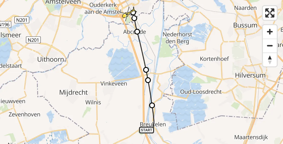 Routekaart van de vlucht: Lifeliner 1 naar Academisch Medisch Centrum (AMC), Stinzenlaan Noord