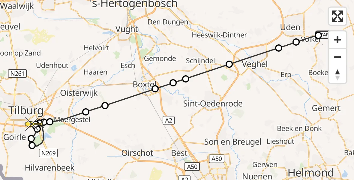 Routekaart van de vlucht: Lifeliner 3 naar Tilburg, Nieuwstraat