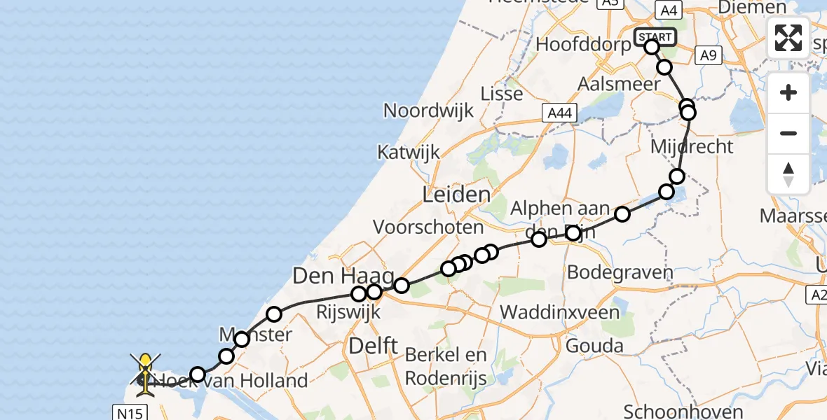 Routekaart van de vlucht: Politieheli naar Maasvlakte, Mr. Jac. Takkade