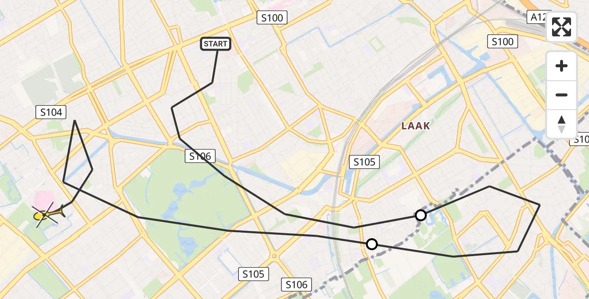 Routekaart van de vlucht: Lifeliner 2 naar Den Haag, Uddelstraat