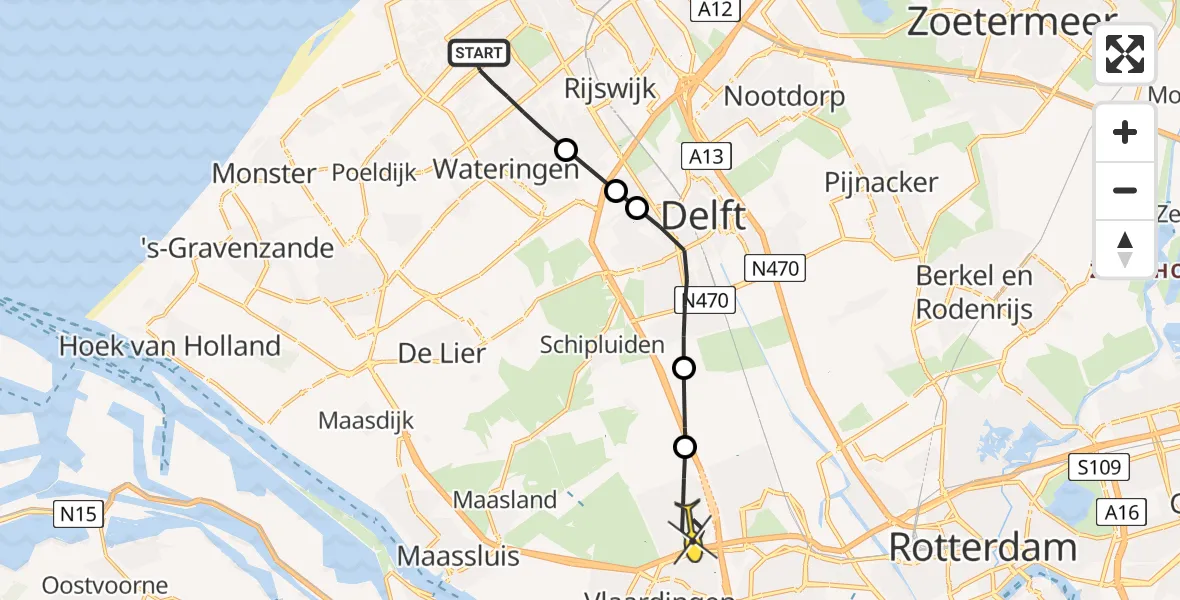 Routekaart van de vlucht: Lifeliner 2 naar Vlaardingen, Dedemsvaartweg