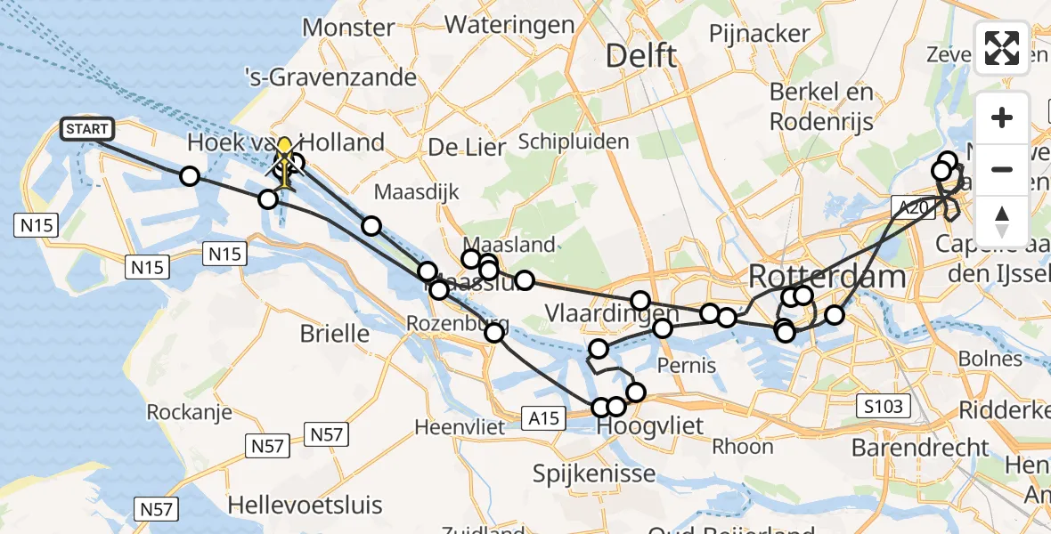 Routekaart van de vlucht: Politieheli naar Europoort, Antarcticaweg