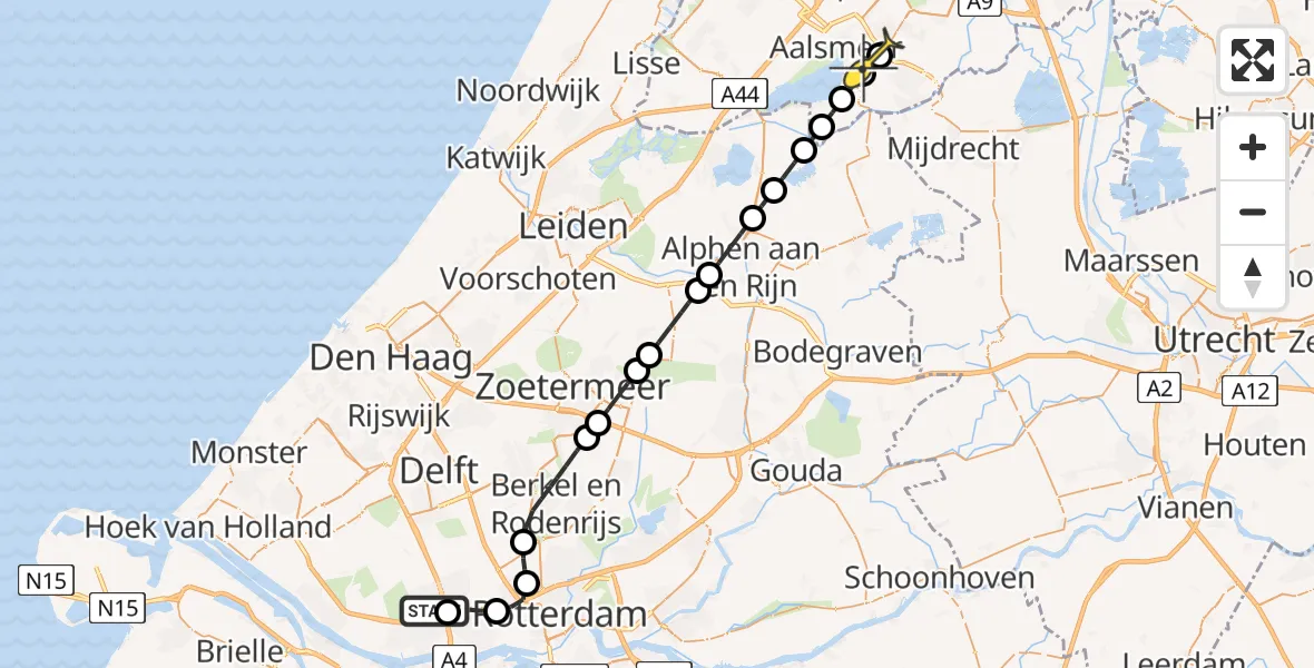 Routekaart van de vlucht: Lifeliner 2 naar Aalsmeer, Sperwerlaan