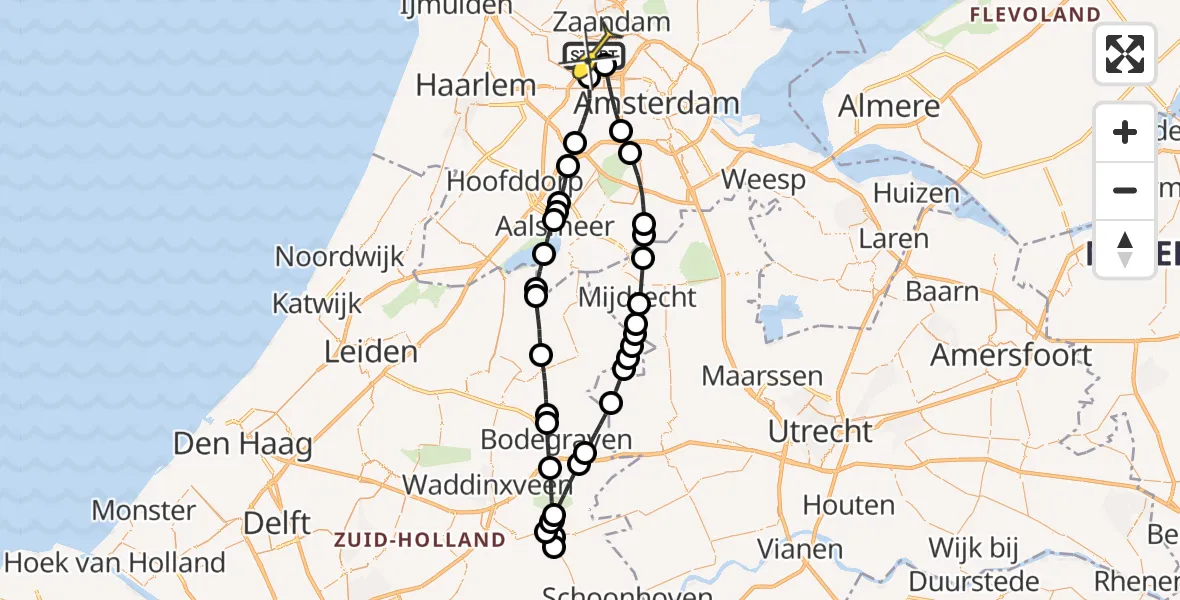 Routekaart van de vlucht: Lifeliner 1 naar Amsterdam Heliport, Nieuw-Zeelandweg