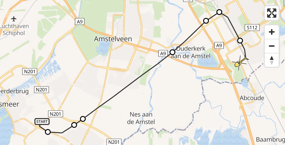 Routekaart van de vlucht: Lifeliner 2 naar Academisch Medisch Centrum (AMC), Noorddammerweg