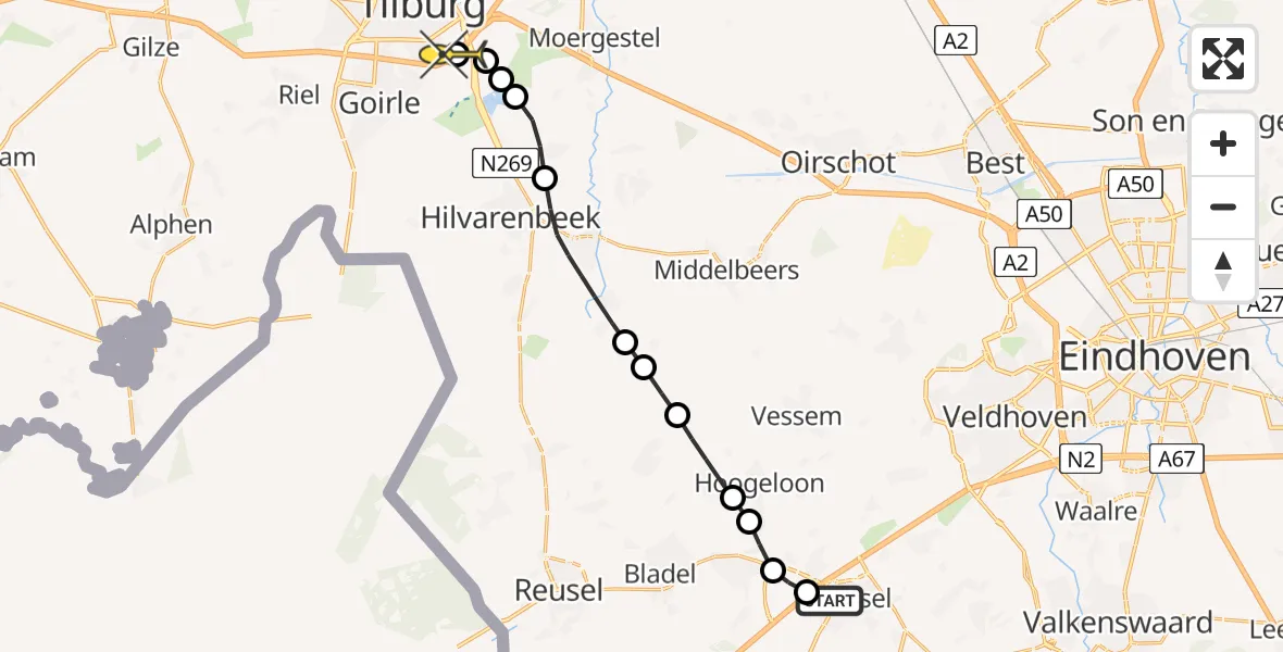 Routekaart van de vlucht: Lifeliner 3 naar Tilburg, Berkvenseweg