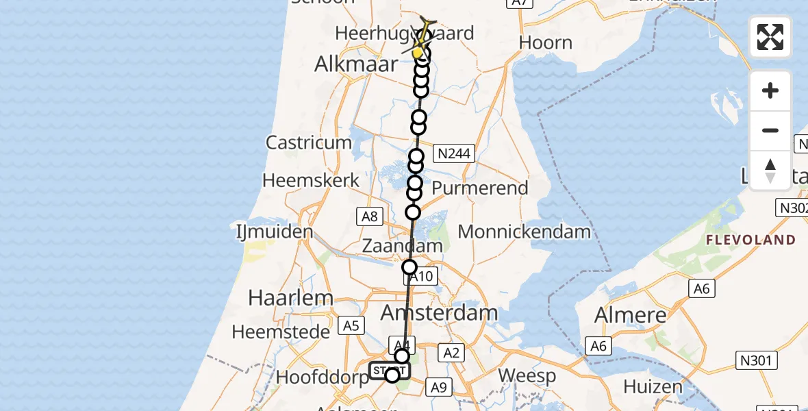 Routekaart van de vlucht: Politieheli naar Hensbroek, Voltweg