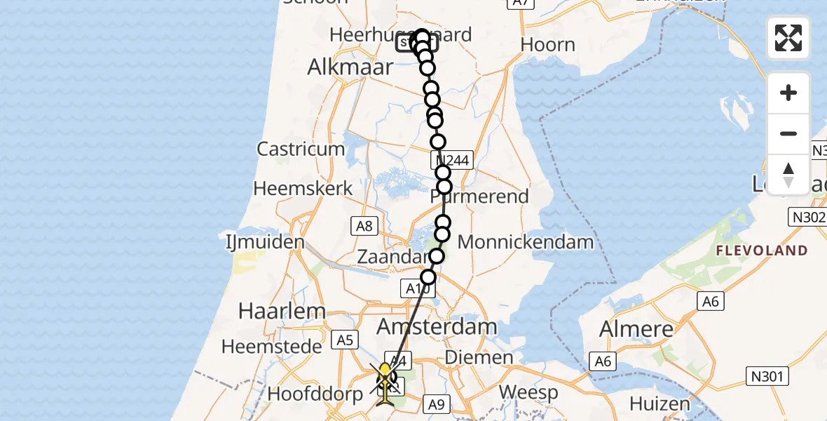 Routekaart van de vlucht: Politieheli naar Schiphol, Oudelandsdijkje
