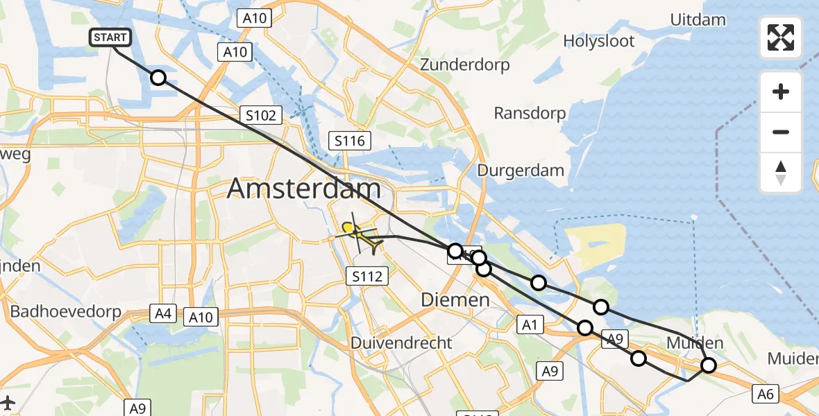 Routekaart van de vlucht: Lifeliner 1 naar Amsterdam, Westhaven