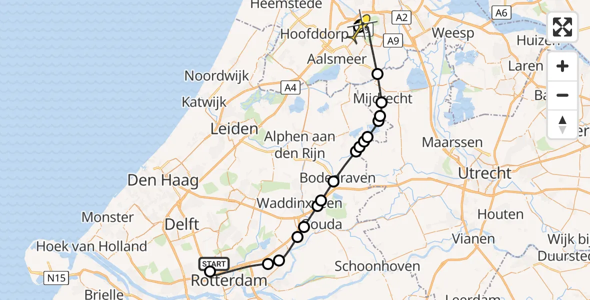 Routekaart van de vlucht: Politiehelikopter naar Schiphol, Brandenburgbaan