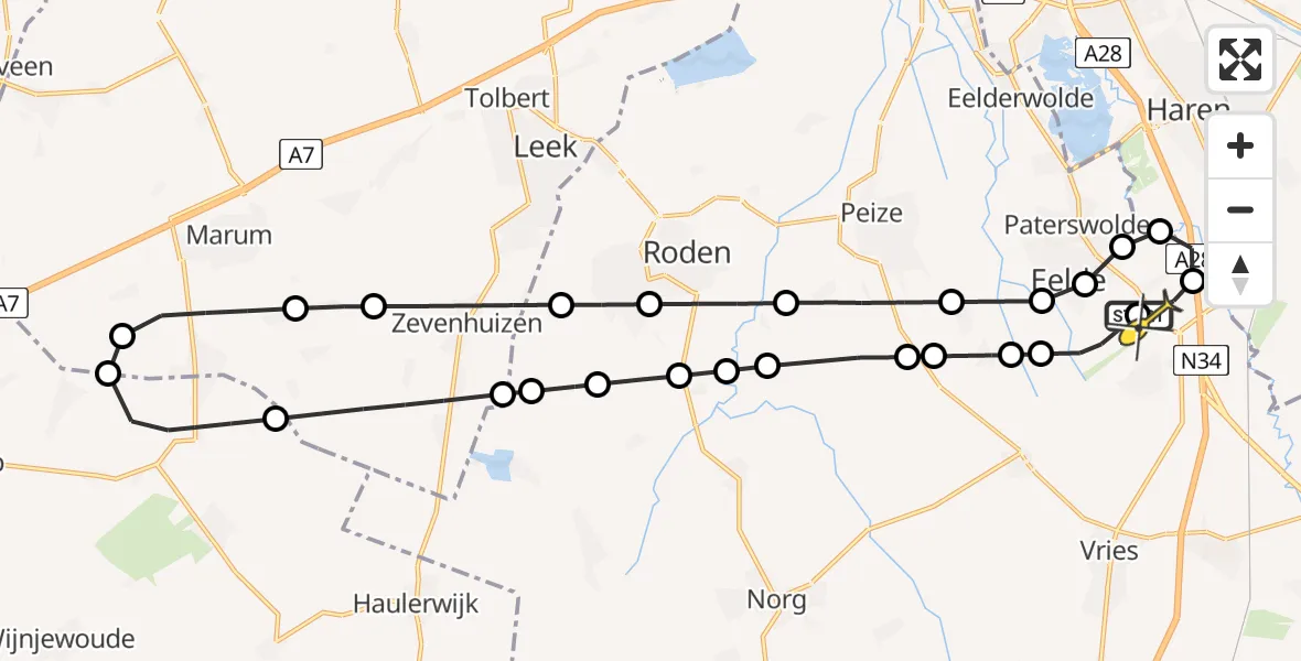Routekaart van de vlucht: Lifeliner 4 naar Groningen Airport Eelde, Veldkampweg