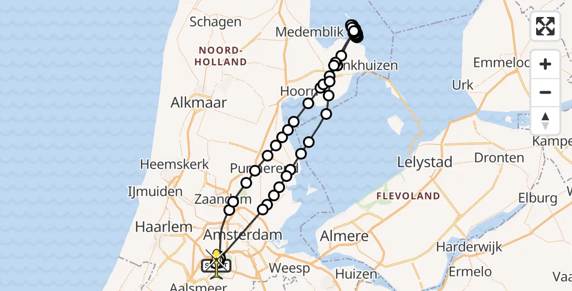 Vluchtroute Politiehelikopter van Schiphol naar Schiphol