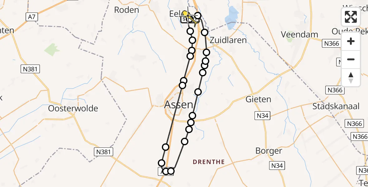 Routekaart van de vlucht: Lifeliner 4 naar Groningen Airport Eelde, Duinstraat
