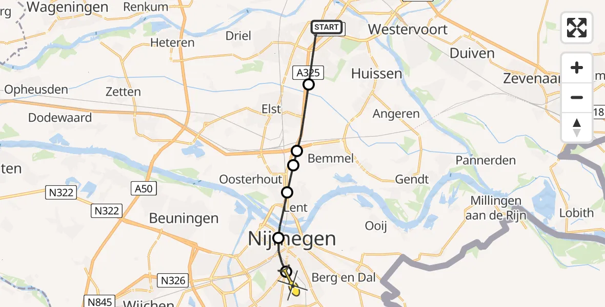 Routekaart van de vlucht: Lifeliner 3 naar Radboud Universitair Medisch Centrum, Tappisstraat