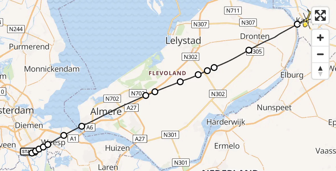 Routekaart van de vlucht: Lifeliner 1 naar Kampen, Ruwelspad
