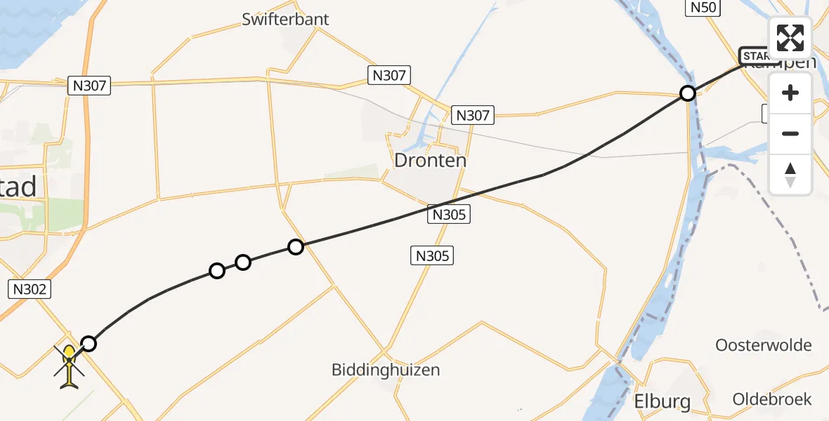 Routekaart van de vlucht: Lifeliner 1 naar Lelystad Airport, Flevoweg