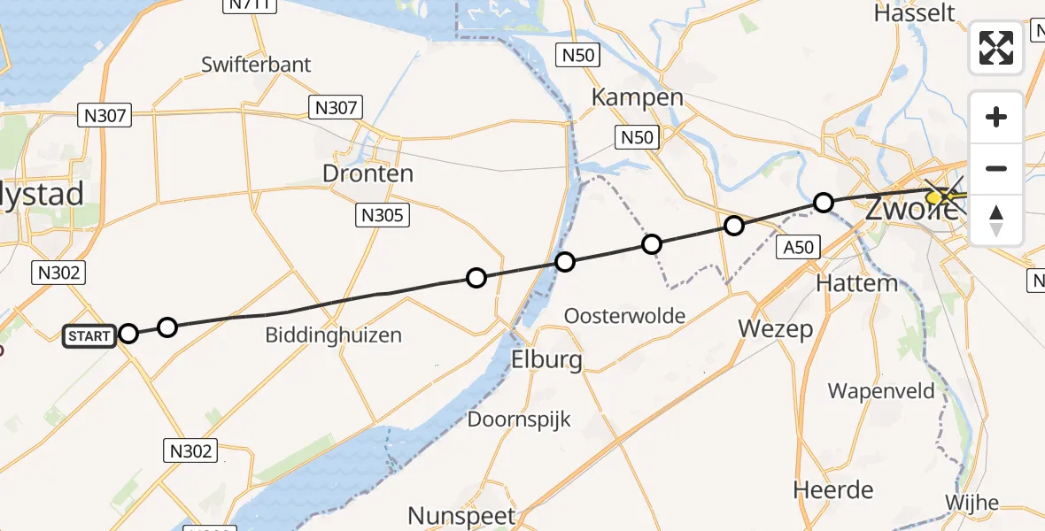 Routekaart van de vlucht: Lifeliner 1 naar Zwolle, Larservaart