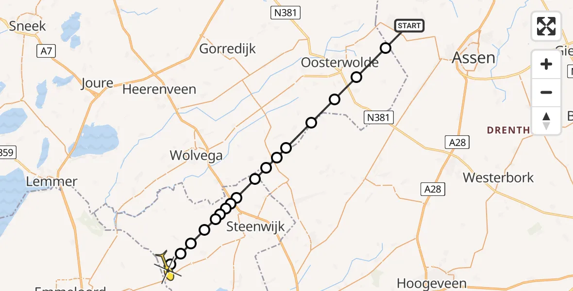 Routekaart van de vlucht: Lifeliner 4 naar Baarlo, Norgerweg