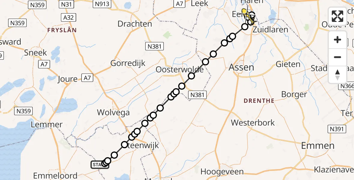 Routekaart van de vlucht: Lifeliner 4 naar Groningen Airport Eelde, Baarlo