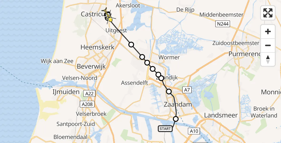 Routekaart van de vlucht: Lifeliner 1 naar Limmen, Westhavenweg