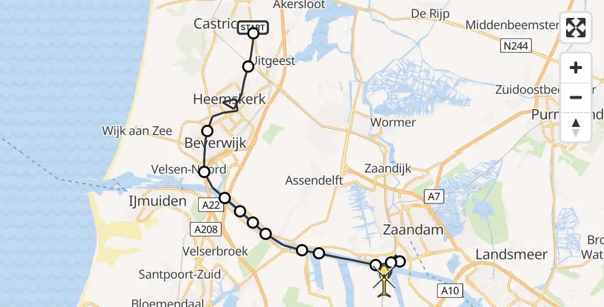 Routekaart van de vlucht: Lifeliner 1 naar Amsterdam Heliport, Provincialeweg