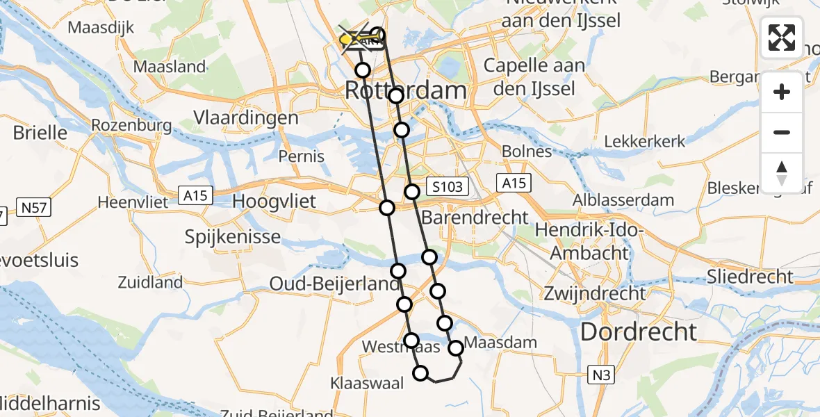 Routekaart van de vlucht: Lifeliner 2 naar Rotterdam The Hague Airport, Van der Duijn van Maasdamweg