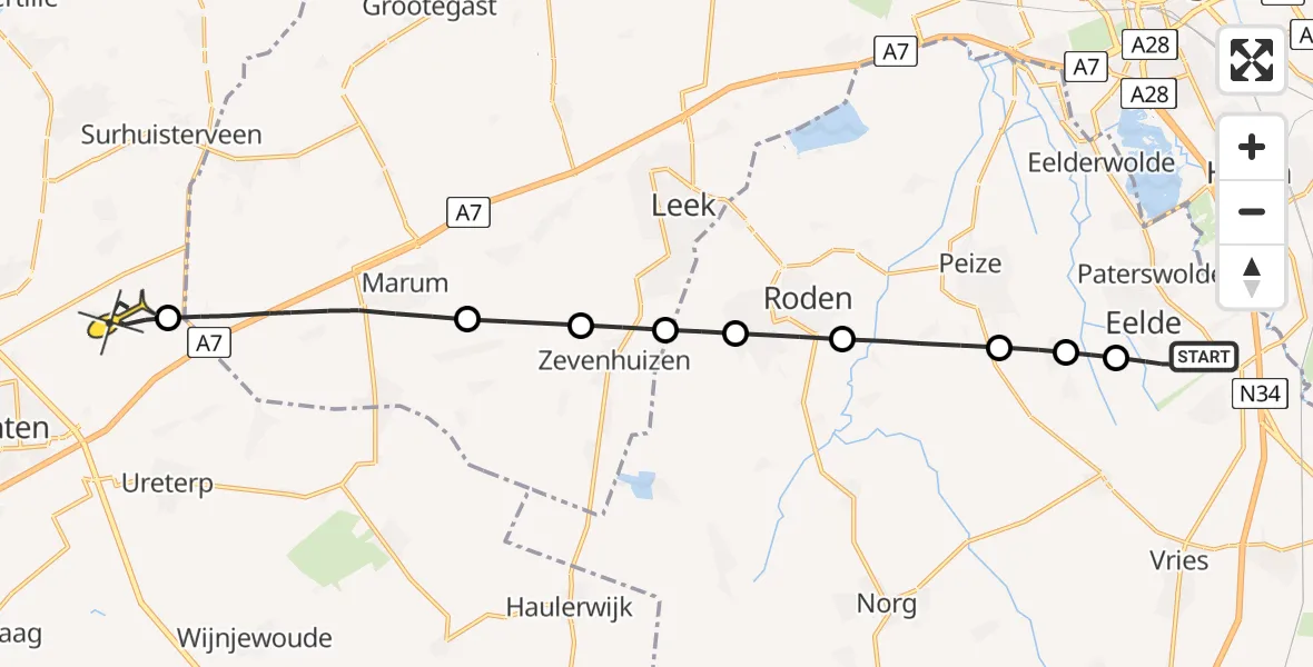 Routekaart van de vlucht: Lifeliner 4 naar Drachtstercompagnie, Molenweg