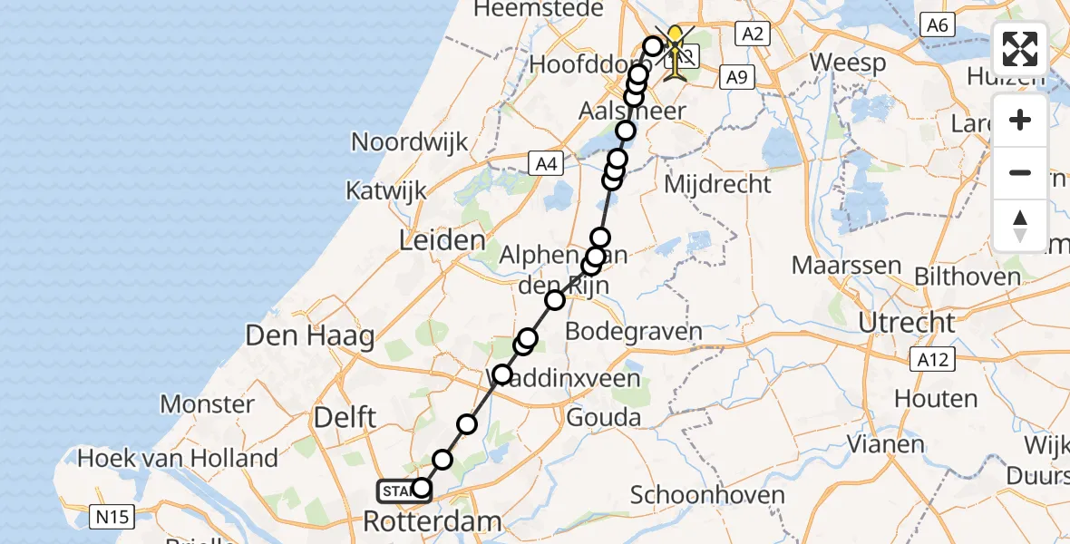 Routekaart van de vlucht: Politiehelikopter naar Schiphol, Vliegveldweg