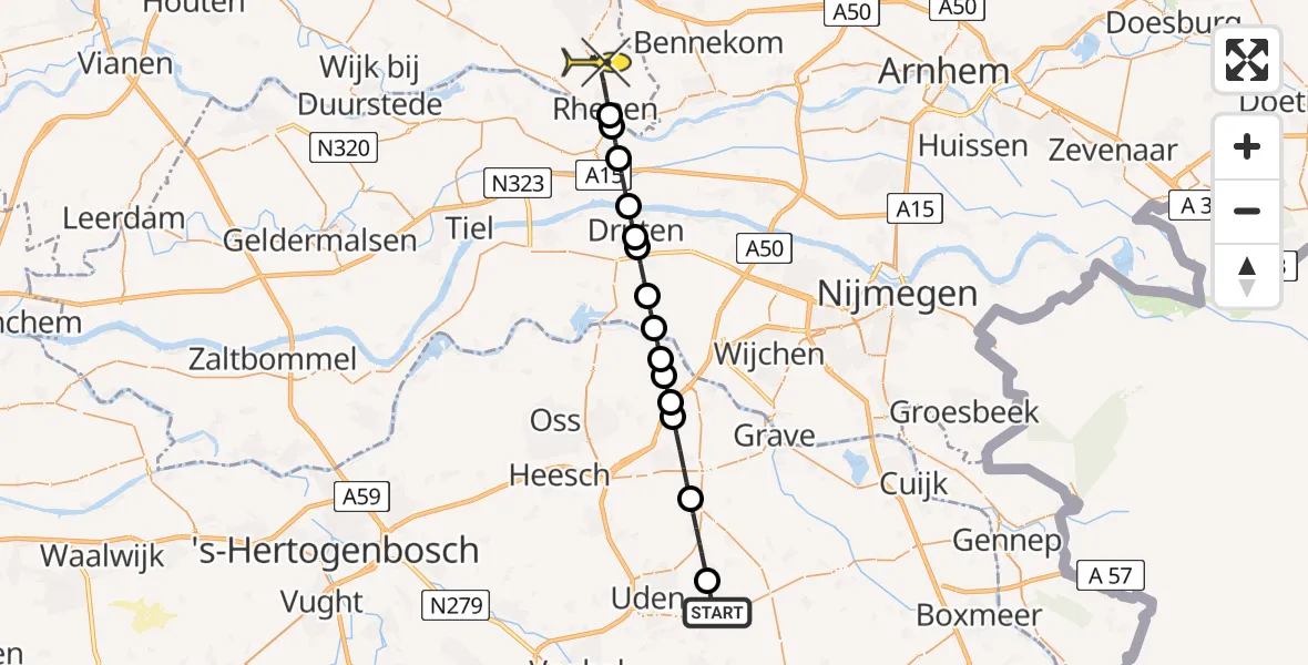 Routekaart van de vlucht: Lifeliner 3 naar Rhenen, Zeelandsedijk