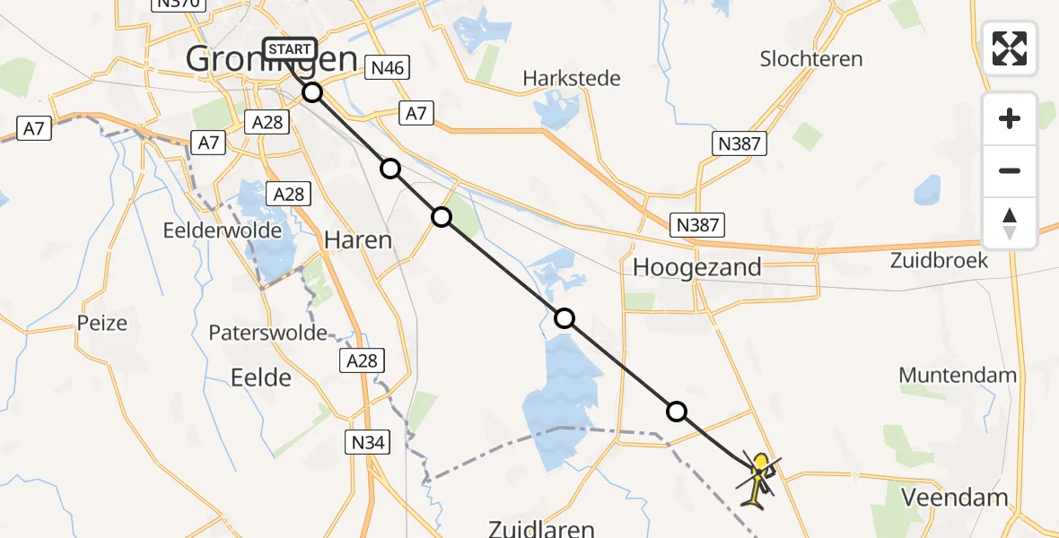 Routekaart van de vlucht: Lifeliner 4 naar Kiel-Windeweer, Nieuwstraat